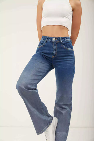 Jean Mom Fit Metalizado Escarchado
