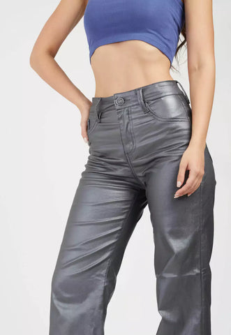 Pantalón MomFit Metalizado Negro